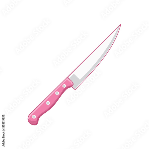 Pink handled kitchen knife illustration used for food preparation and cooking, cutlery item