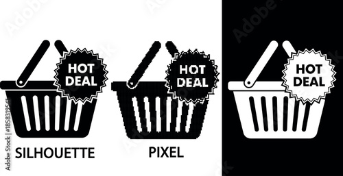 E commerce Shopping Basket Icon Flat Design with Hot Deal Text