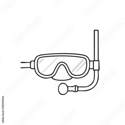 Outline illustration of diving mask and snorkel for underwater exploration and summer adventures isolated on white for print or web