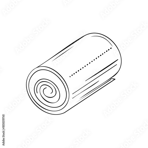 Rolled Beach Towel Line Art Illustration for Summer Vacation Relaxation