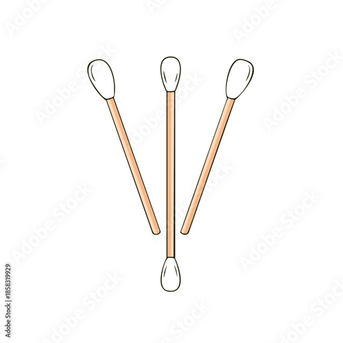 Sanitary swabs illustration: Three cotton buds for hygiene and healthcare applications