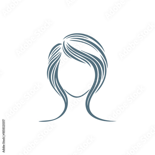 Abstract bob haircut illustration, minimalist female hairstyle with short fringe, hair styling salon logo