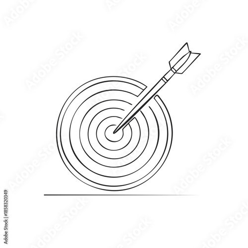 Arrow hitting bullseye in target line art single line illustration simple abstract creative drawing business concept achievement success.