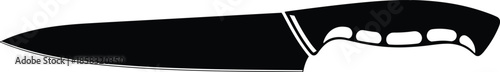 Sharp professional kitchen chef knife vector illustration, black steel blade silhouette, culinary tool isolated on white background for restaurant and cooking design,
