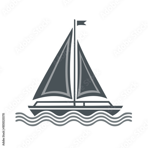 Stylized sail boat on water vector design for marine themes and nautical illustrations