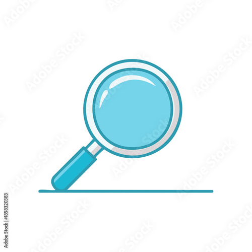 Cartoon illustration of a blue magnifying glass, a tool for search and investigation, isolated on a white background.