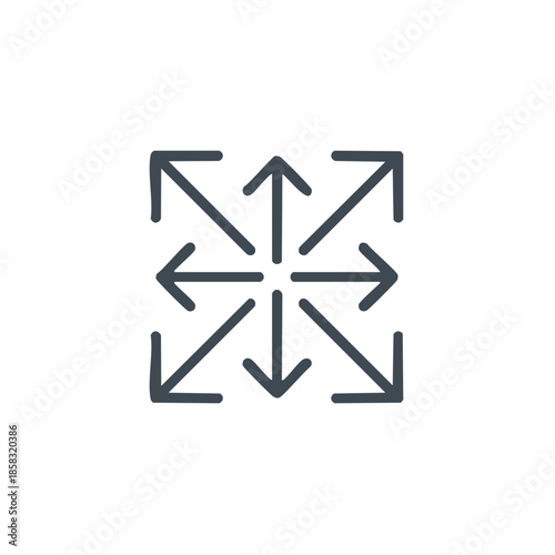 Expanding Arrows Symbol Isolated on White Background, Universal Resize and Extension Sign, Resize Icon