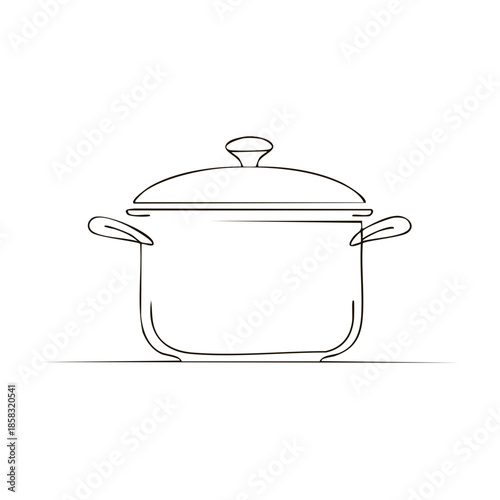 Outline of a Covered Cooking Pot Simple kitchenware utensil for preparing food at home, saucepan with lid