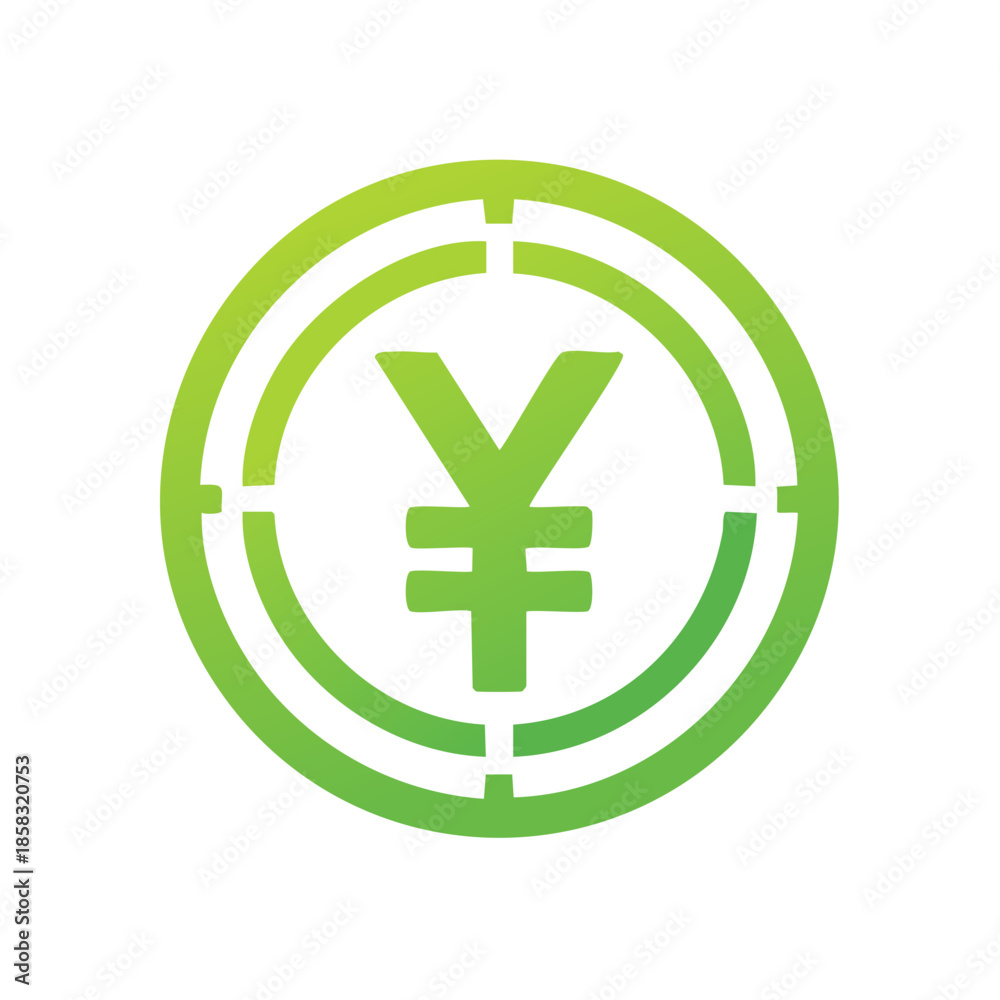 Obraz premium Green Yen Symbol Surrounded by a Circular Target Icon, Financial Goal, Investment Concept