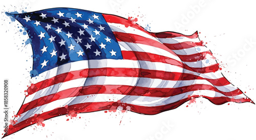 American flag waving in the wind with stars and stripes, symbolizing patriotism and national pride