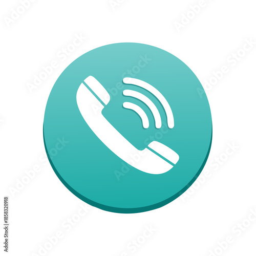 White Handset Icon on Teal Circle Communicating with Waves Symbolizing Ringing or Connection