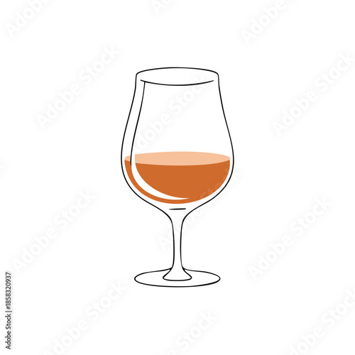 Elegant Wine Glass with Amber Liquid Alcohol Beverage Minimalist Line Art Illustration