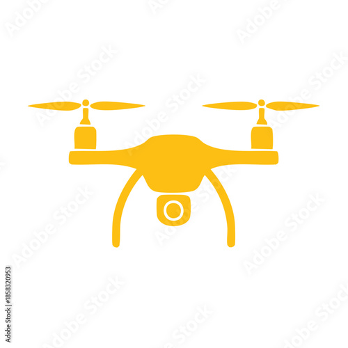 Silhouette of Quadcopter Flying Machine Drone in Bright Yellow on White