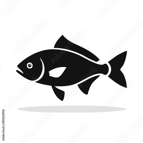 Elegant Black Silhouette of a Freshwater Fish Swimming Calmly in an Aquatic Habitat, Symbol of Oceans and Lakes