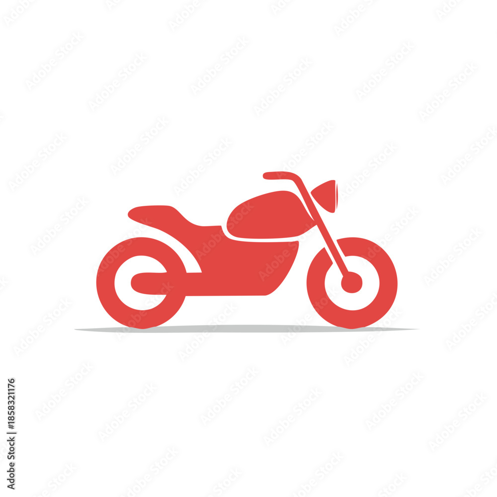 Fototapeta premium Red Motorcycle Icon Graphic on White, Represents Vehicle, Transportation and Motorbike, Style Element
