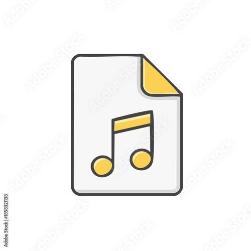Music File Icon with Note Symbol. Design for Audio and Media Applications