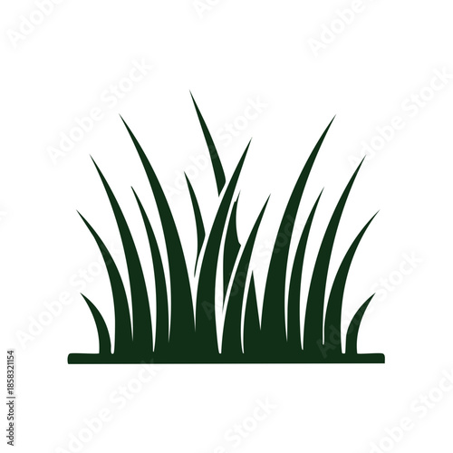 Silhouette of a clump of tall grass with sharp blades for lawn or pasture designs in green and white