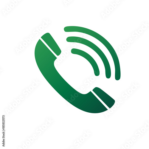 Green telephone receiver icon with sound waves indicating a call signal graphic symbolizing communication and support contact