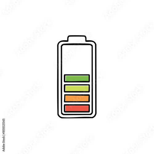 Battery icon showing three quarters charged with green yellow orange and red bars