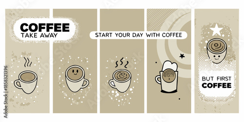 Coffee themed story series with illustrations for social media posts