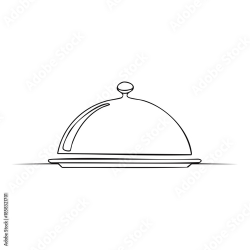 Single Line Illustration of Covered Food Platter Art Drawing