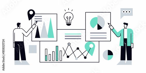 Business planning and strategy illustration with charts graphs and teamwork concepts