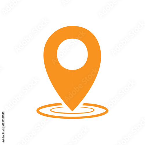 Orange Location Pin Point Icon on Target Rings for Maps or GPS Navigation Systems