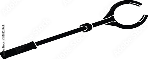 Silhouette of mechanical grabber tool, assistive reaching device, claw picker for accessibility, elderly aid, litter pickup, ergonomic handle, isolated vector illustration