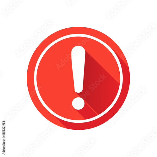 Exclamation point sign in red circle indicating warning, alert, attention, safety measures