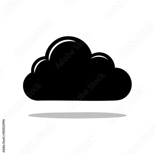 Simple Black Cloud Icon with Shadow for Weather Forecast and Technology Concepts