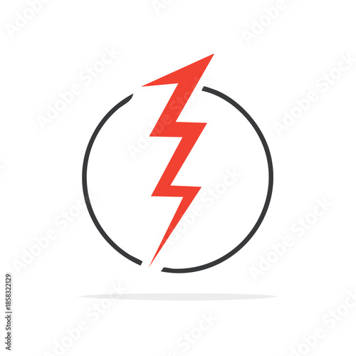 Free Download Red Lightning Bolt Symbol in a Circular Outline, Electric Energy Design Element, High Voltage Power, and Thunder - GFXLoad