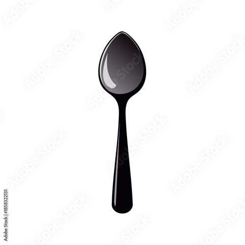 Elegant Black Glossy Spoon on Plain White Background for Culinary Design Projects