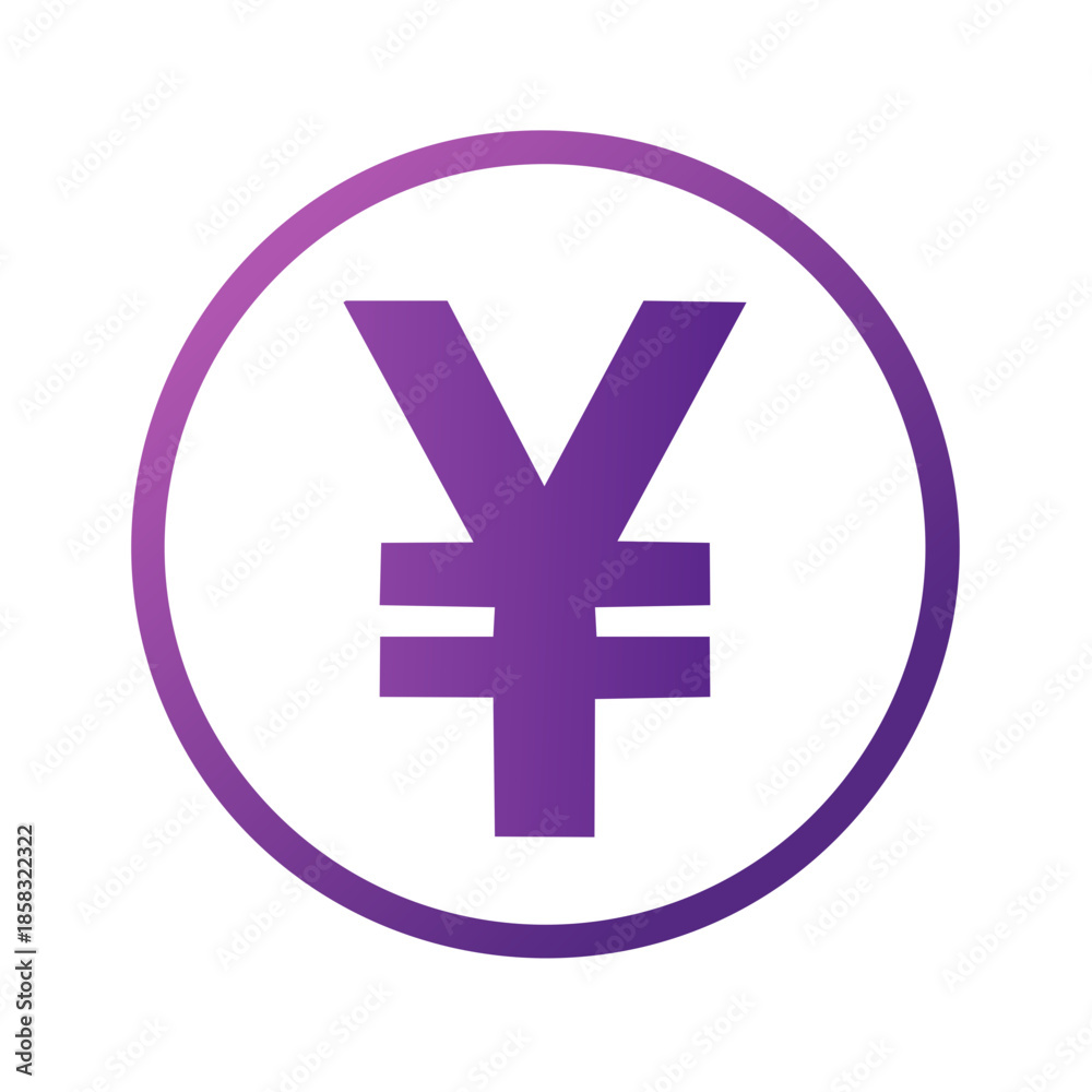Obraz premium Purple Gradient Yen Symbol within Circle representing Japanese Currency and International Finance