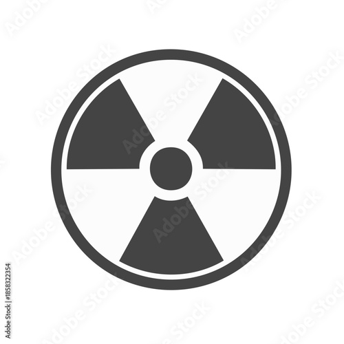Symbol of radiation hazard with three triangular wedges surrounding circle, warning sign for radioactive material and contamination risk