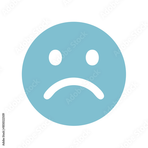 Sad Light Blue Circular Emoticon with Downturned Mouth Displaying Unhappiness and Discouragement Mood
