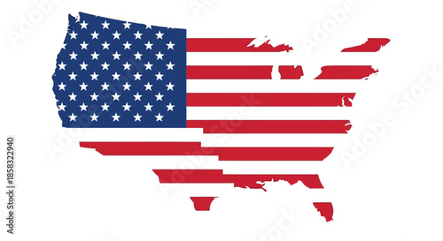 United states map with american flag design overlaid on the countrys shape, symbolizing patriotism and national identity