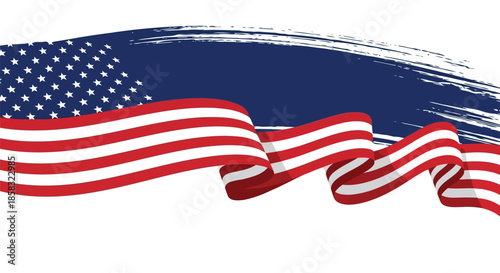 American flag waving in the wind with a blue sky background, patriotic symbol of the united states