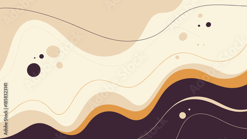 Abstract background with flowing wavy lines and circles in muted earth tones vector illustration