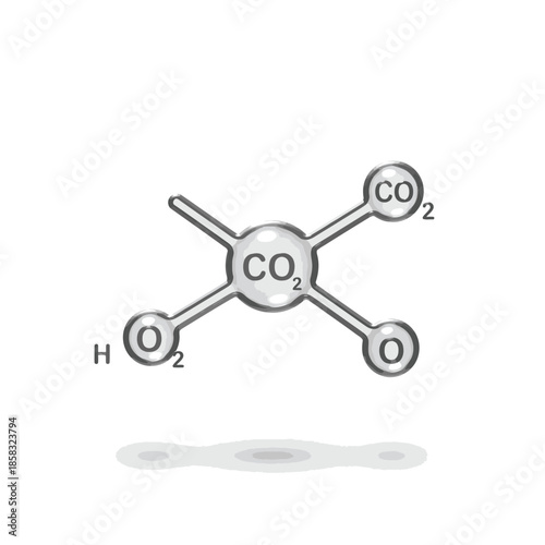 A conceptual illustration depicting a central carbon dioxide molecule interacting with oxygen and hydrogen atoms, symbolizing chemical bonds and environmental science.