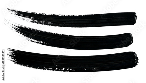 Three parallel black brushstrokes of varying widths, white at their starting points, on black