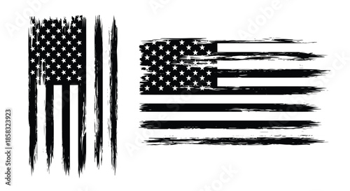 Black and white american flag with distressed and grunge texture design, patriotic symbol, stars and stripes, vintage style, vector illustration