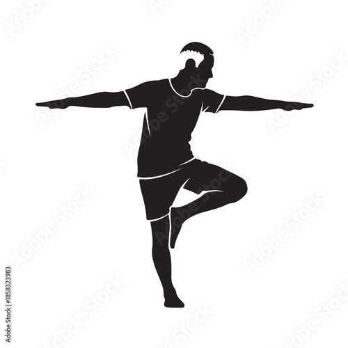 Silhouette of person practicing tree pose yoga balance