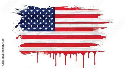 American flag with red stripes and stars, dripping paint effect, patriotic symbol, vector illustration