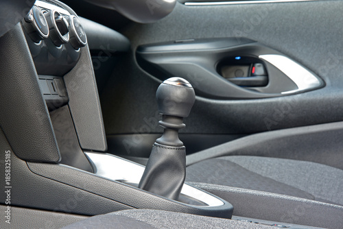 Manual shift lever in the passenger car. Manual gear shift.