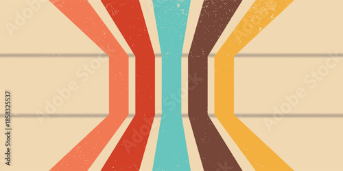 Abstract 70s retro perspective lines background. Vintage colourful stripes banner, backdrop and wallpaper , with a modern concept style