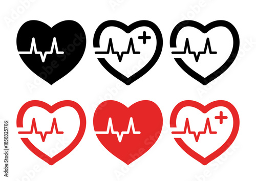 Set Icon Of Heart And Heartbeat. For Medical and Care Design