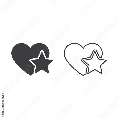 Two variations of a heart and star icon, one solid black and one outline, representing favorite or rating.