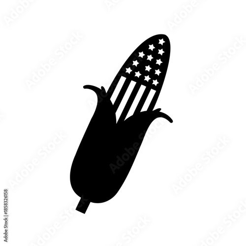 Black and White Illustration of Patriotic Corn on the Cob Design