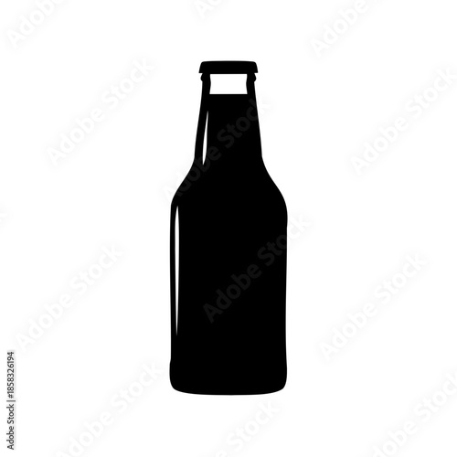 Silhouette of a classic shaped beer bottle on a white background