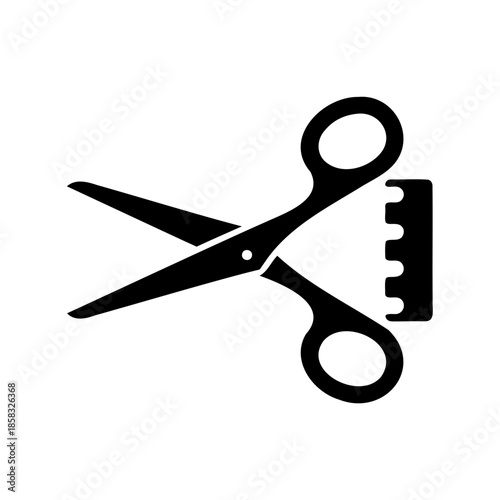 Stylized black silhouette of scissors and a comb, a barber icon